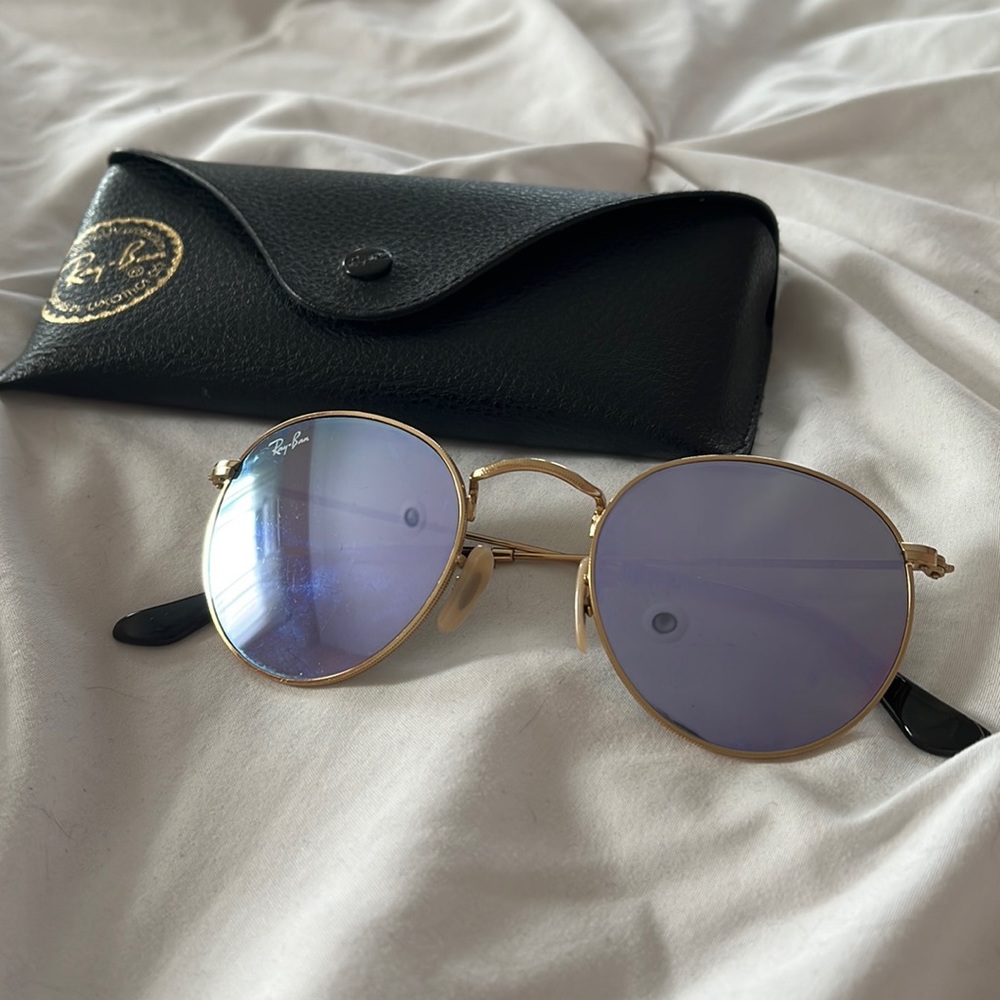 Ray Bans Polarized Circle Sunglasses Pink/Purple with Gold Frame
